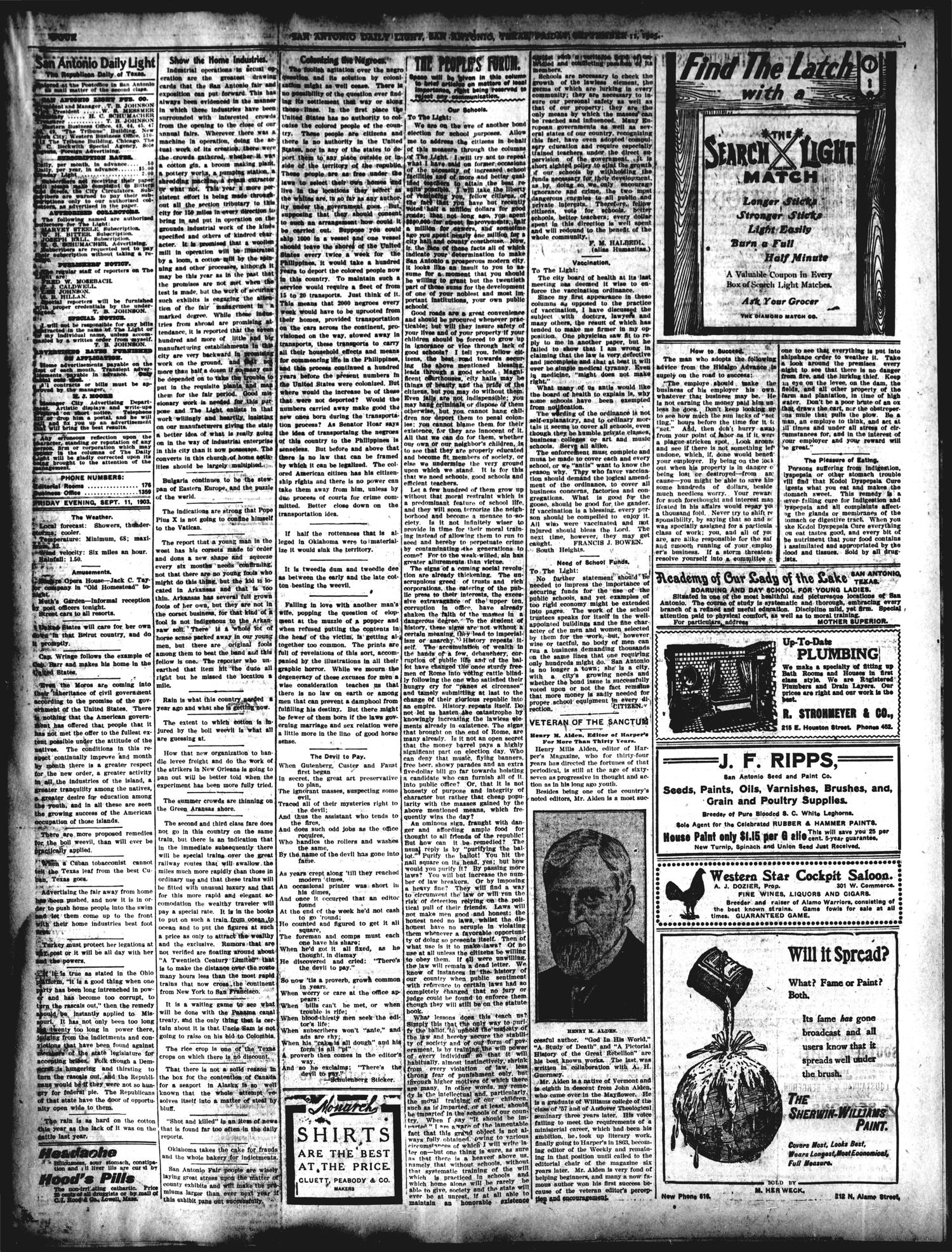 San Antonio Daily Light (San Antonio, Tex.), Vol. 22, No. 233, Ed. 1 Friday, September 11, 1903
                                                
                                                    [Sequence #]: 4 of 8
                                                