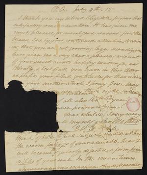 [Letter from Elizabeth Upshur Teackle to her daughter, Elizabeth Ann Upshur Teackle, July 9, 1815]