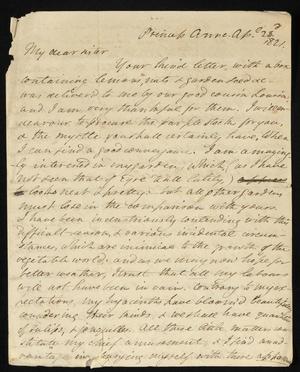 [Letter from Elizabeth Upshur Teackle to her sister, Ann Upshur Eyre, April 23, 1821]