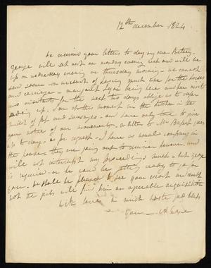 [Letter from Ann Upshur Eyre to her sister, Elizabeth Upshur Teackle, December 12, 1824]