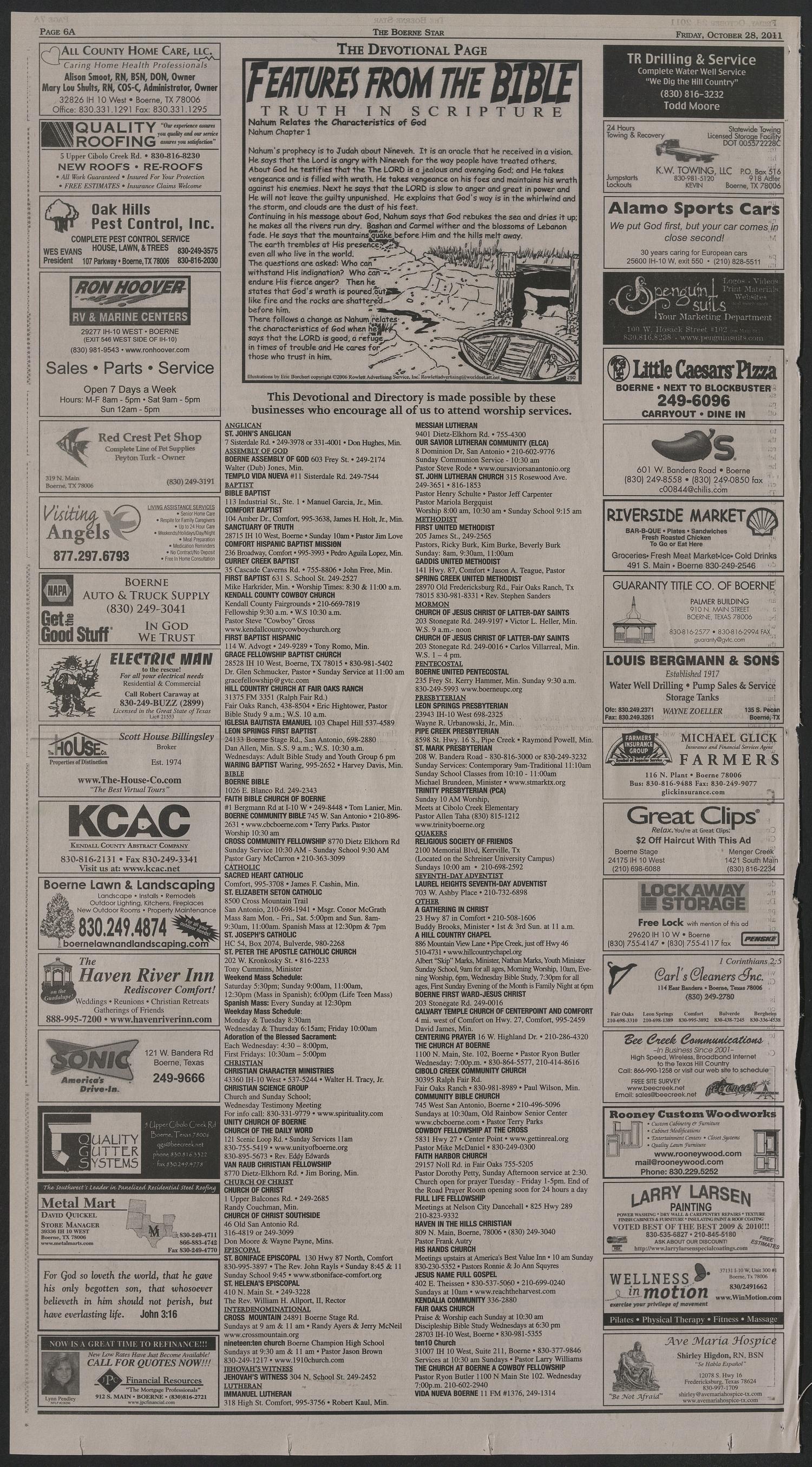 The Boerne Star (Boerne, Tex.), Vol. 105, No. 86, Ed. 1 Friday, October 28, 2011
                                                
                                                    [Sequence #]: 6 of 28
                                                