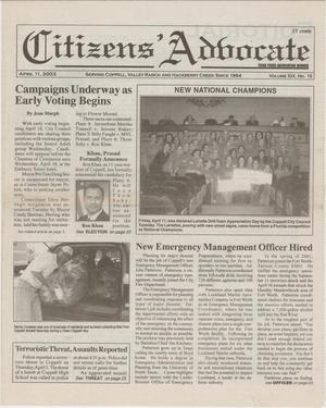 Primary view of object titled 'Citizens' Advocate (Coppell, Tex.), Vol. 19, No. 15, Ed. 1 Friday, April 11, 2003'.