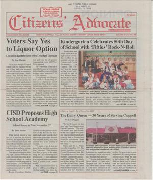 Primary view of object titled 'Citizens' Advocate (Coppell, Tex.), Vol. 21, No. 45, Ed. 1 Friday, November 10, 2006'.