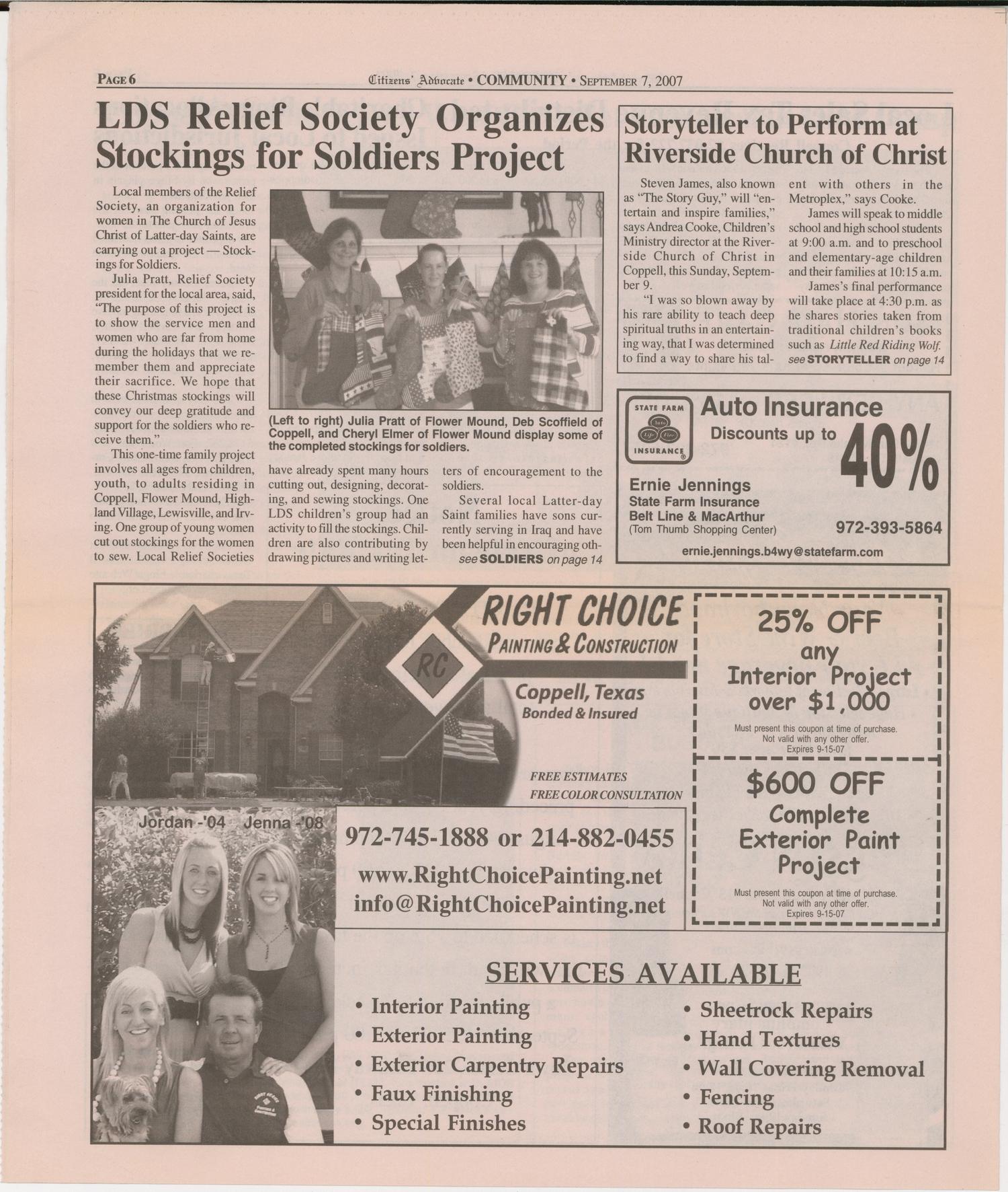 Citizens' Advocate (Coppell, Tex.), Vol. 23, No. 26, Ed. 1 Friday, September 7, 2007
                                                
                                                    [Sequence #]: 6 of 16
                                                