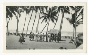 Primary view of object titled '[Troupe of Hula Dancers on Beach]'.