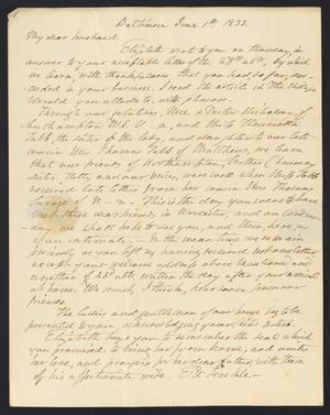 [Letter from Elizabeth Upshur Teackle to her husband, Littleton Dennis Teackle, June 1, 1833]