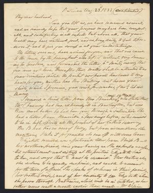 Primary view of object titled '[Letter from Elizabeth Upshur Teackle to her husband, Littleton Dennis Teackle, August 23, 1833]'.
