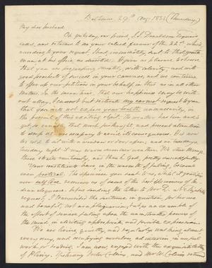 [Letter from Elizabeth Upshur Teackle to her husband, Littleton Dennis Teackle, August 29, 1833]