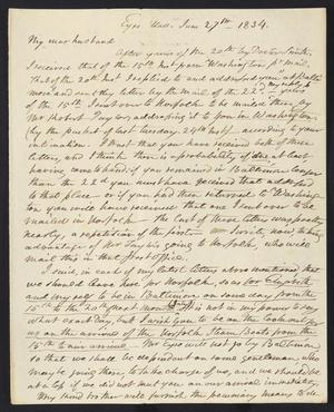 [Letter from Elizabeth Upshur Teackle to her husband, Littleton Dennis Teackle, June 27, 1834]