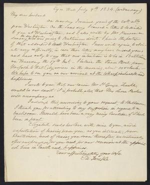 [Letter from Elizabeth Upshur Teackle to her husband, Littleton Dennis Teackle, July 9, 1834]