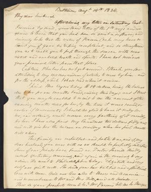 [Letter from Elizabeth Upshur Teackle to her husband, Littleton Dennis Teackle, August 14, 1834]