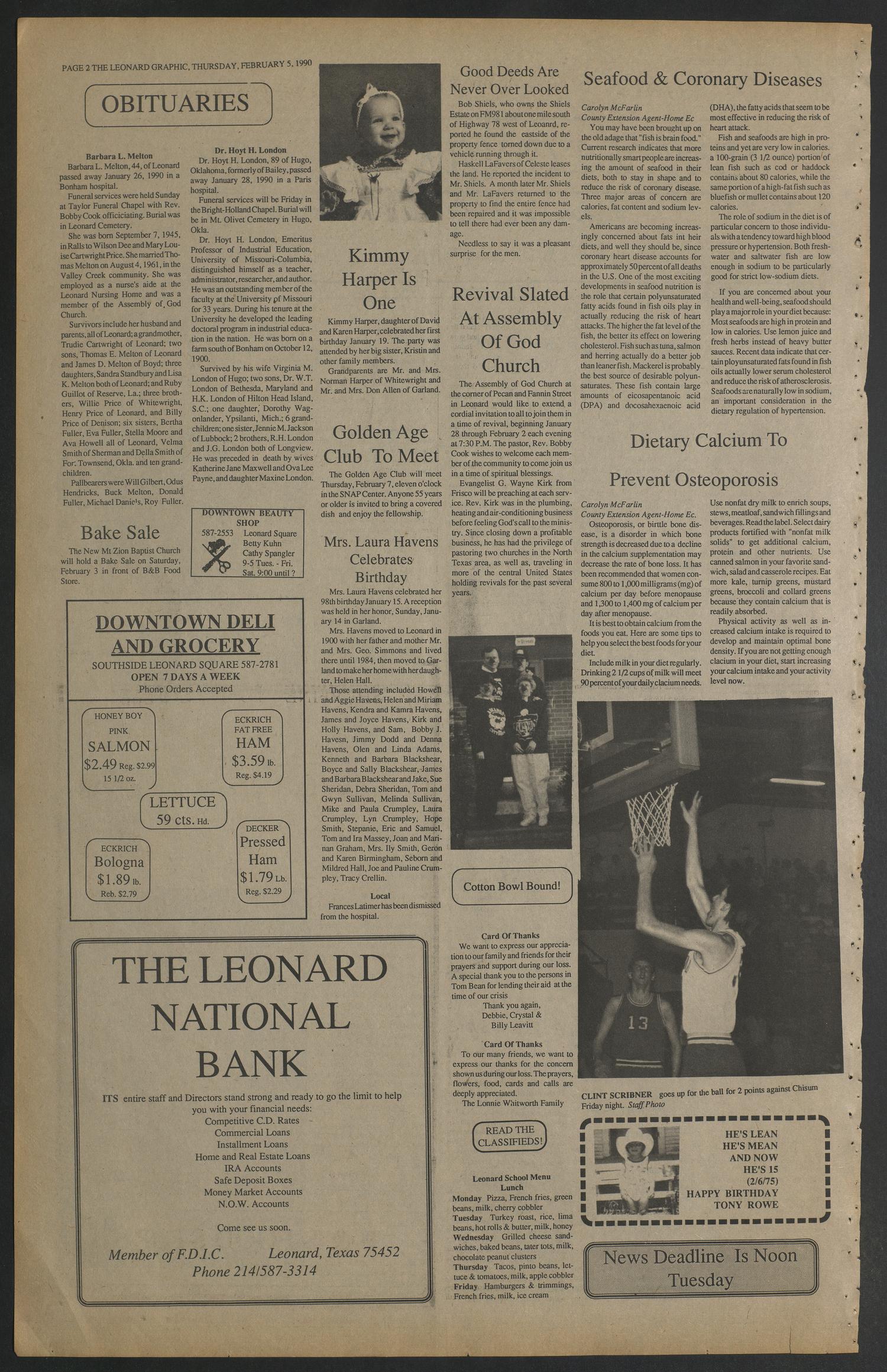 The Leonard Graphic (Leonard, Tex.), Vol. 100, No. 5, Ed. 1 Thursday, February 1, 1990
                                                
                                                    [Sequence #]: 2 of 6
                                                