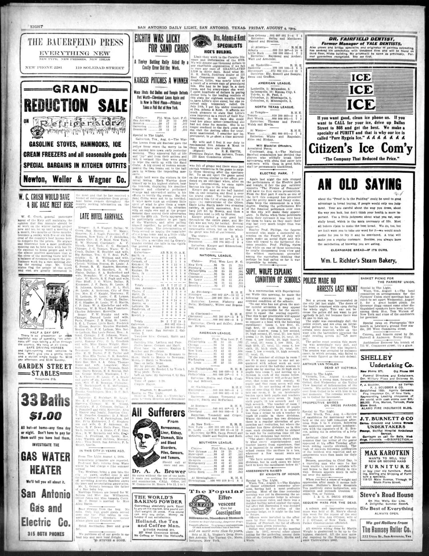 San Antonio Daily Light (San Antonio, Tex.), Vol. 24, No. 198, Ed. 1 Friday, August 4, 1905
                                                
                                                    [Sequence #]: 8 of 8
                                                