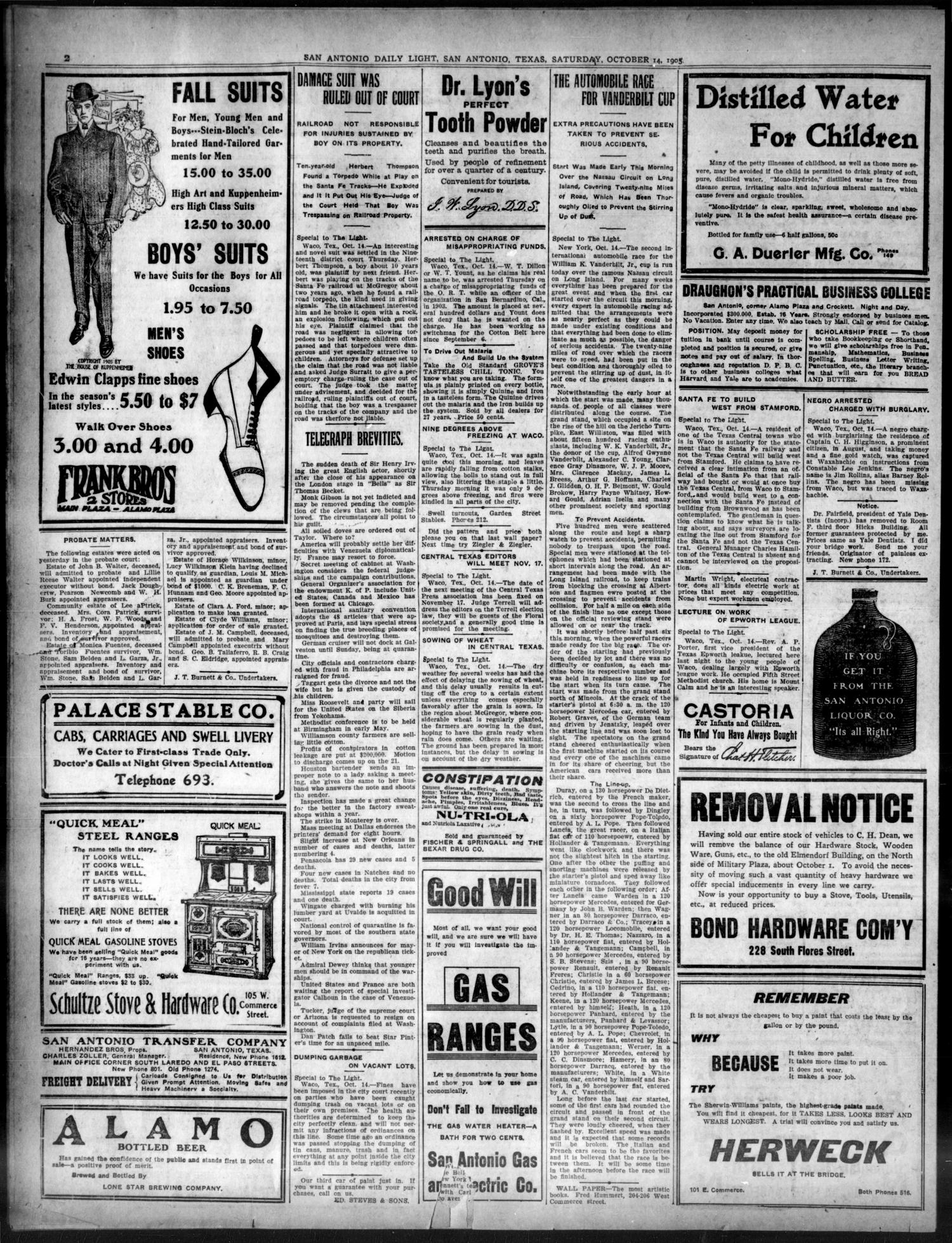 San Antonio Daily Light (San Antonio, Tex.), Vol. 24, No. 268, Ed. 1 Saturday, October 14, 1905
                                                
                                                    [Sequence #]: 2 of 8
                                                