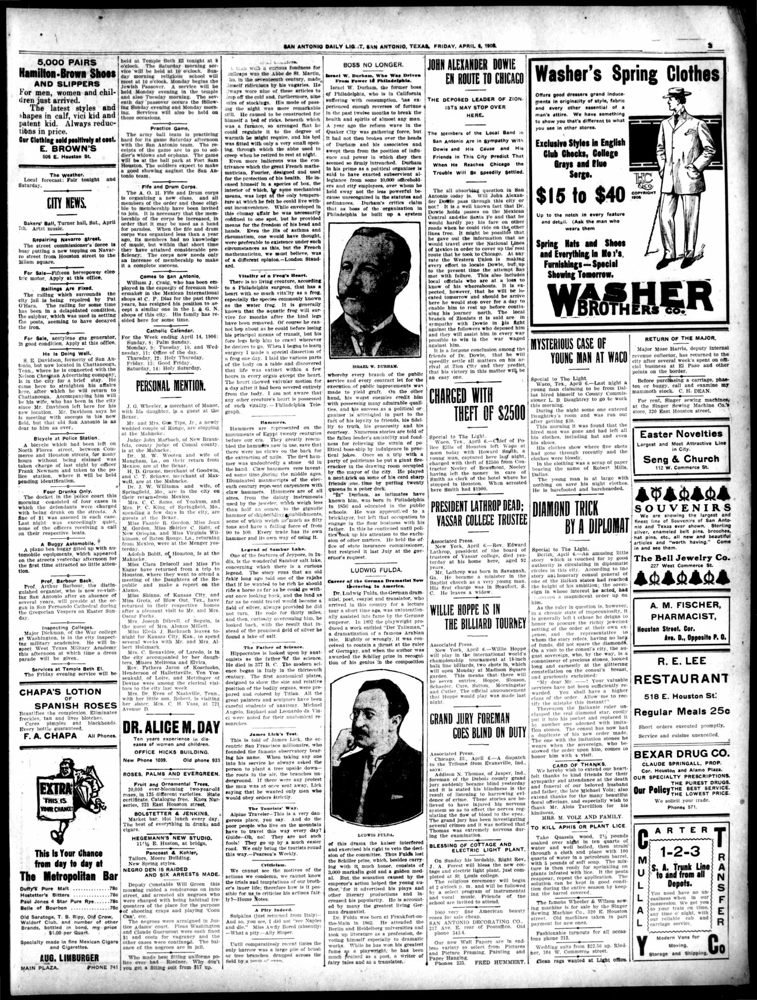 San Antonio Daily Light (San Antonio, Tex.), Vol. 25, No. 75, Ed. 1 Friday, April 6, 1906
                                                
                                                    [Sequence #]: 3 of 10
                                                