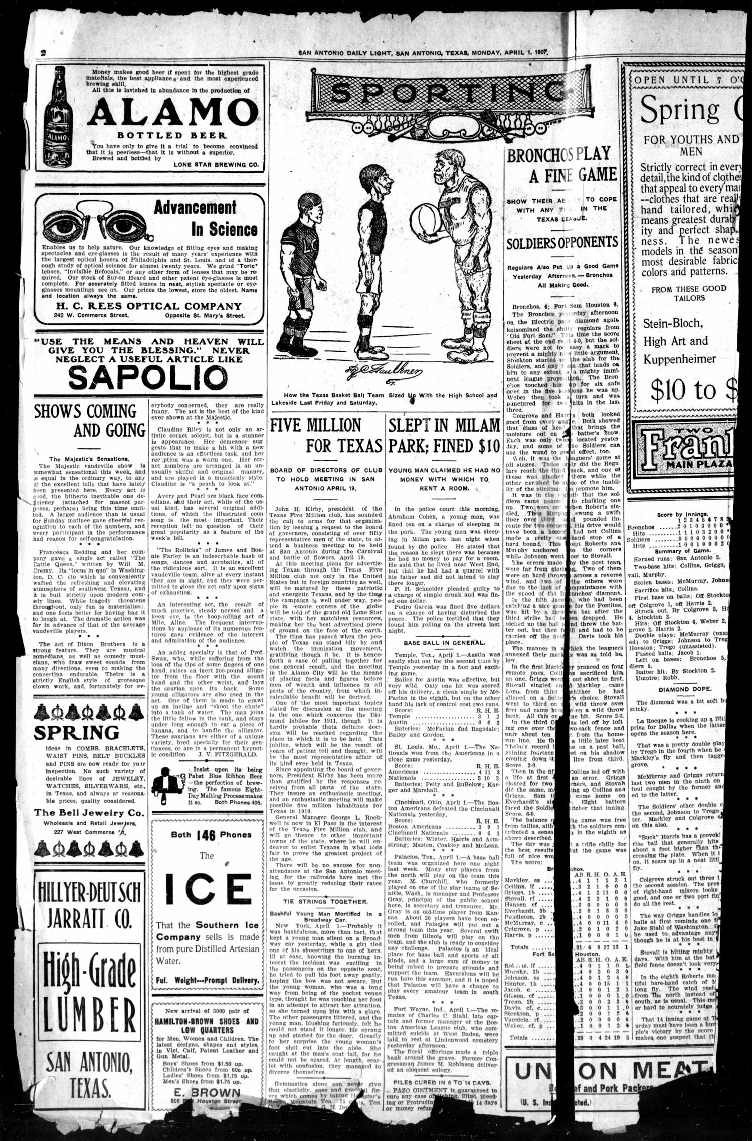 San Antonio Daily Light (San Antonio, Tex.), Vol. 26, No. 72, Ed. 1 Monday, April 1, 1907
                                                
                                                    [Sequence #]: 2 of 8
                                                