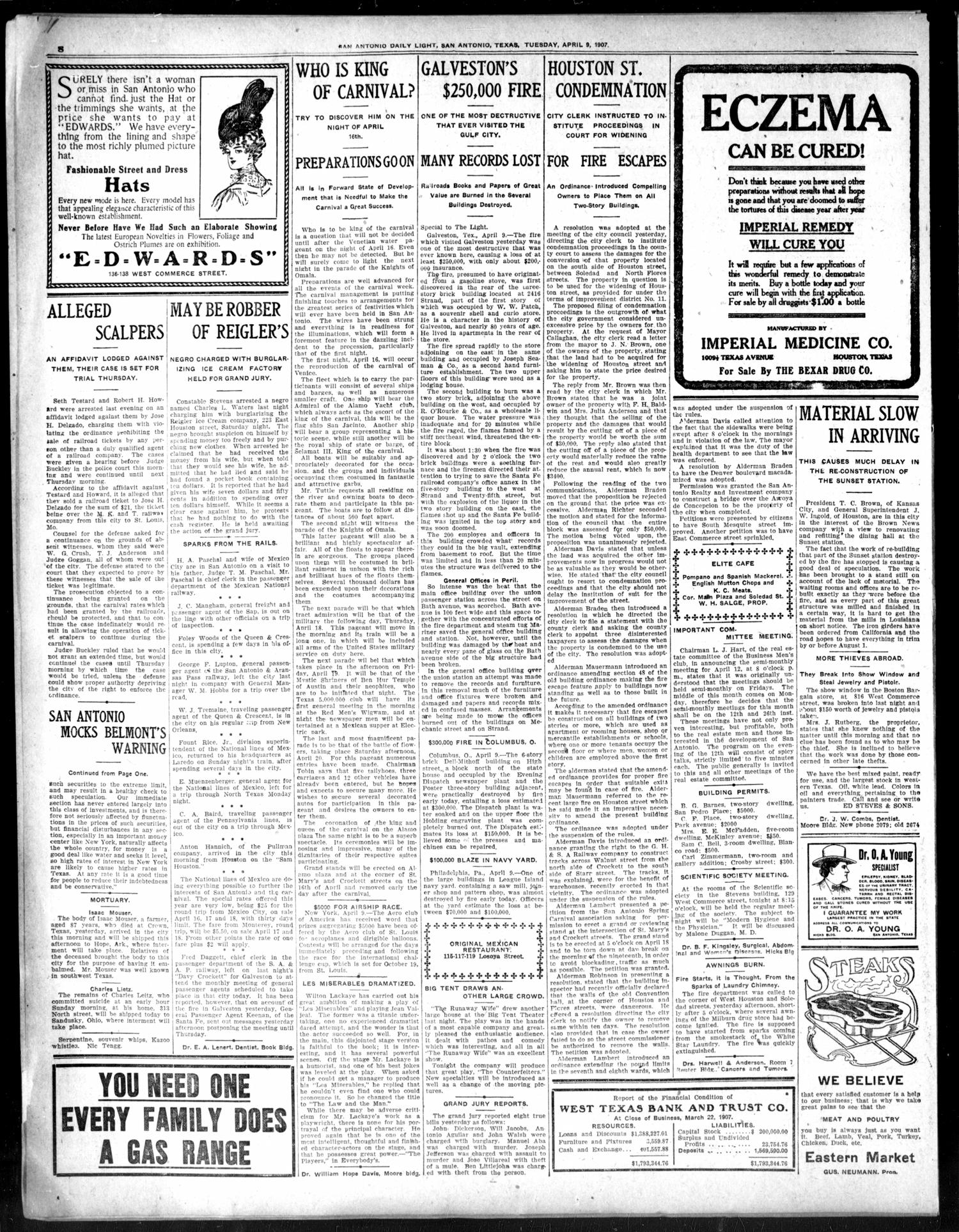 The San Antonio Daily Light (San Antonio, Tex.), Vol. 26, No. 80, Ed. 1 Tuesday, April 9, 1907
                                                
                                                    [Sequence #]: 8 of 8
                                                