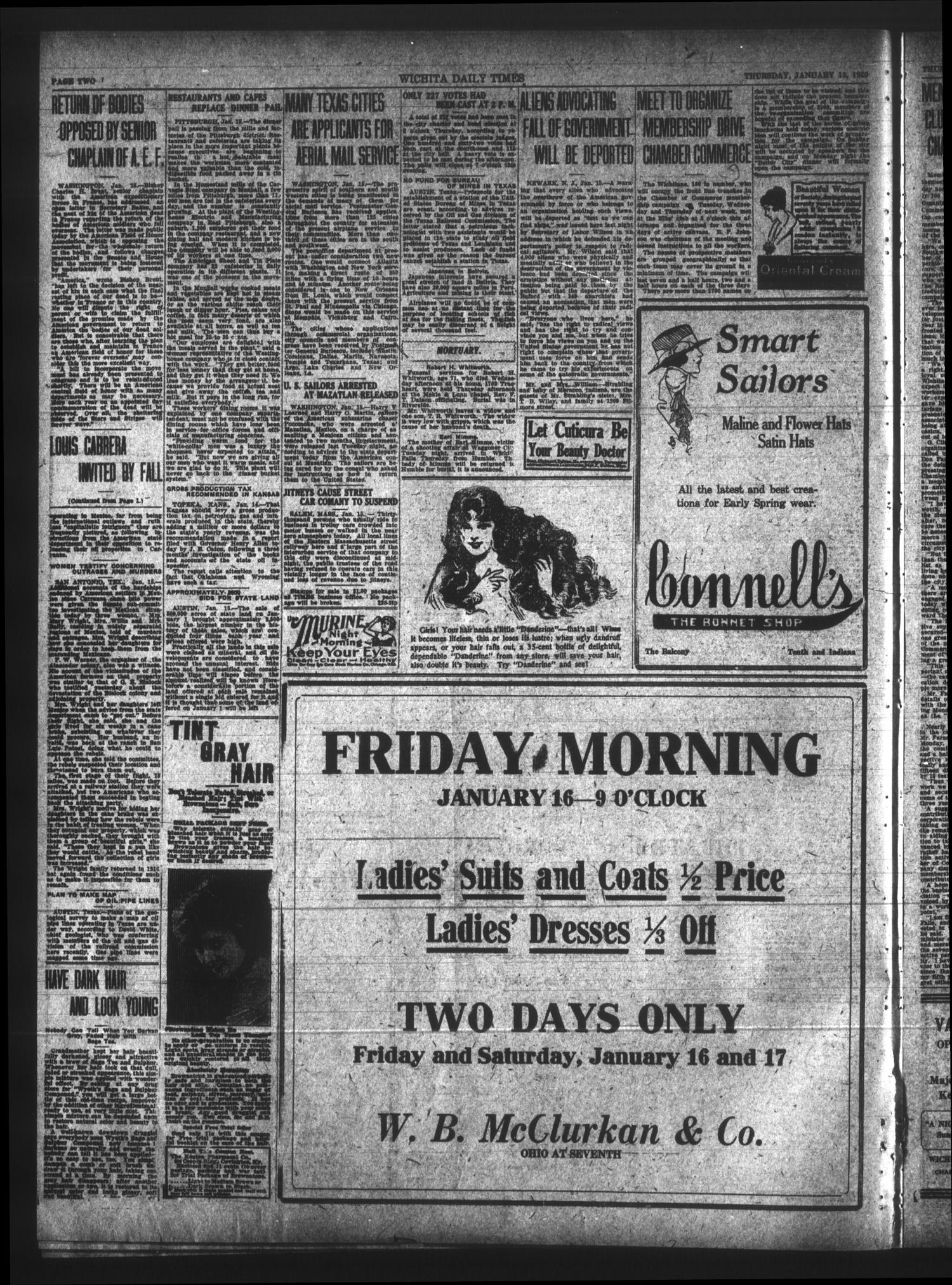 Wichita Daily Times (Wichita Falls, Tex.), Vol. 13, No. 229, Ed. 1 Thursday, January 15, 1920
                                                
                                                    [Sequence #]: 2 of 14
                                                