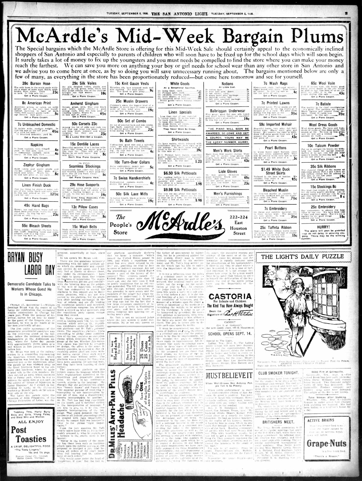 The San Antonio Light (San Antonio, Tex.), Ed. 1 Tuesday, September 8, 1908
                                                
                                                    [Sequence #]: 3 of 8
                                                