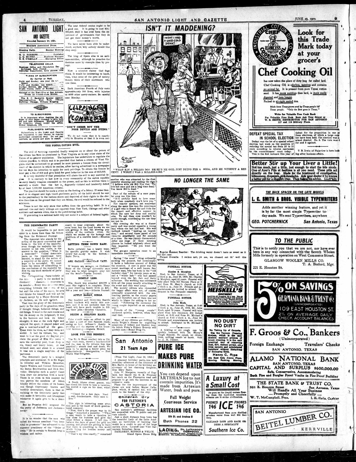 San Antonio Light and Gazette (San Antonio, Tex.), Vol. 29, No. 161, Ed. 1 Tuesday, June 29, 1909
                                                
                                                    [Sequence #]: 4 of 10
                                                