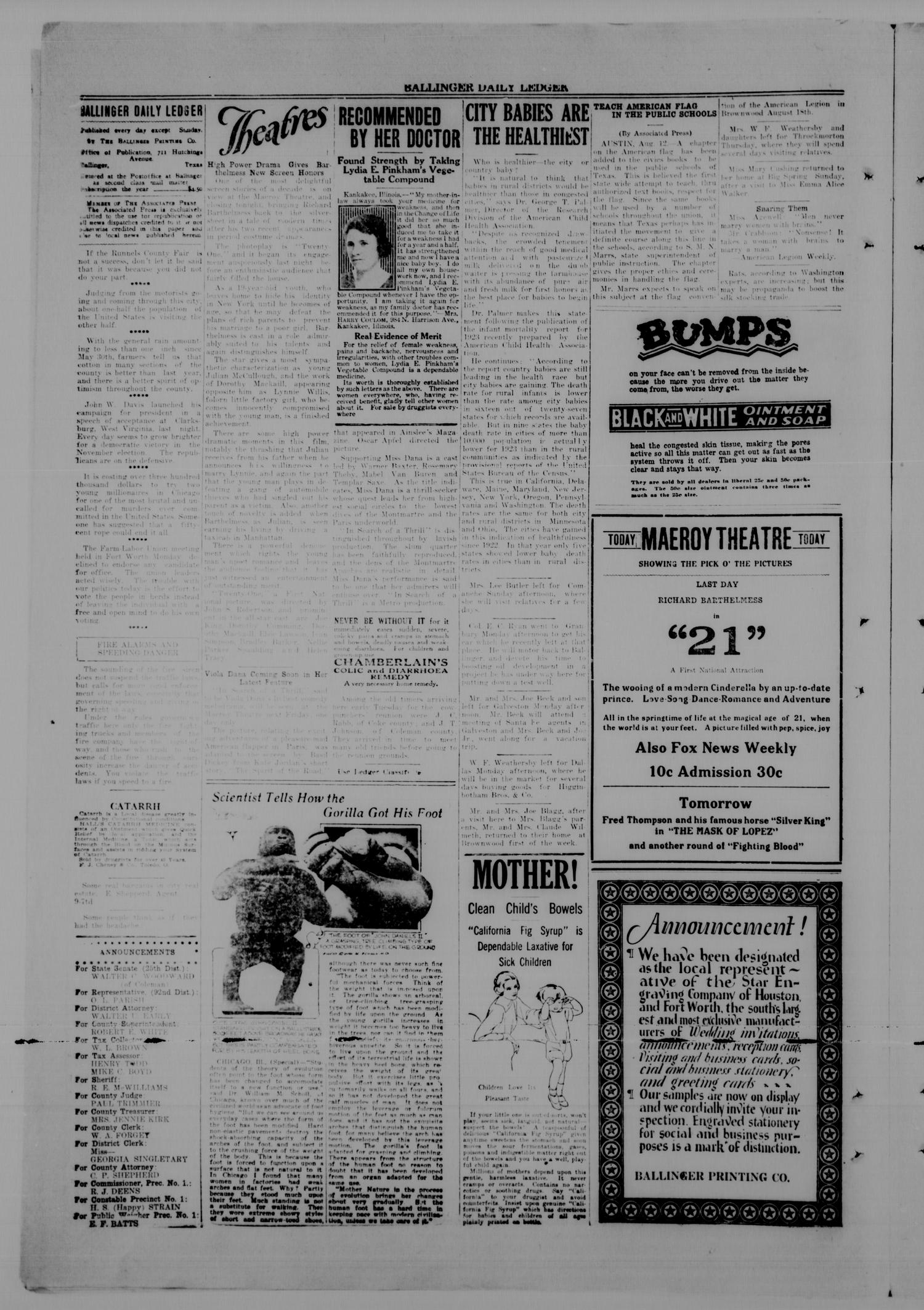 Ballinger Daily Ledger (Ballinger, Tex.), Vol. 19, No. 103, Ed. 1 Tuesday, August 12, 1924
                                                
                                                    [Sequence #]: 4 of 4
                                                