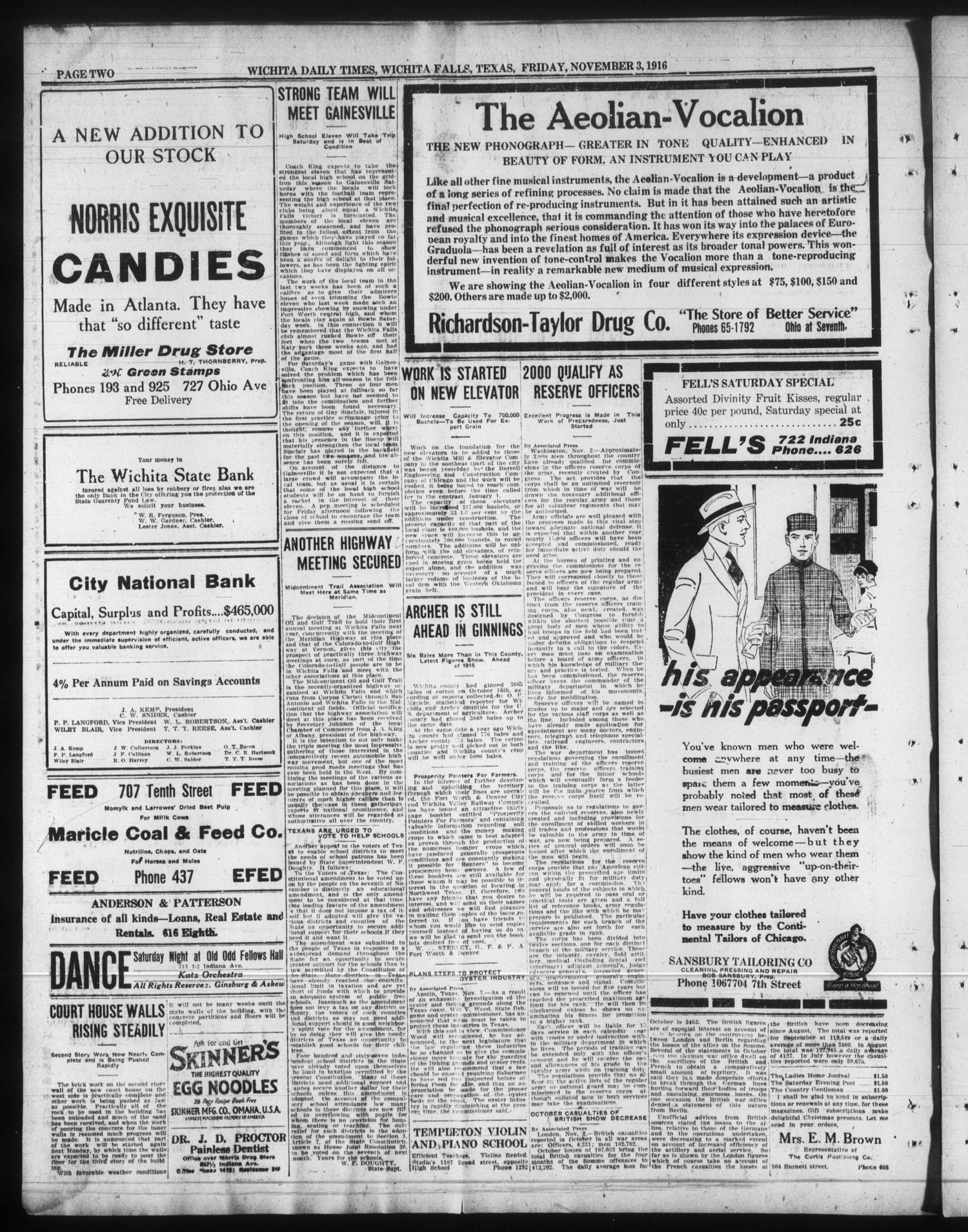 Wichita Daily Times (Wichita Falls, Tex.), Vol. 10, No. 150, Ed. 1 Friday, November 3, 1916
                                                
                                                    [Sequence #]: 2 of 8
                                                
