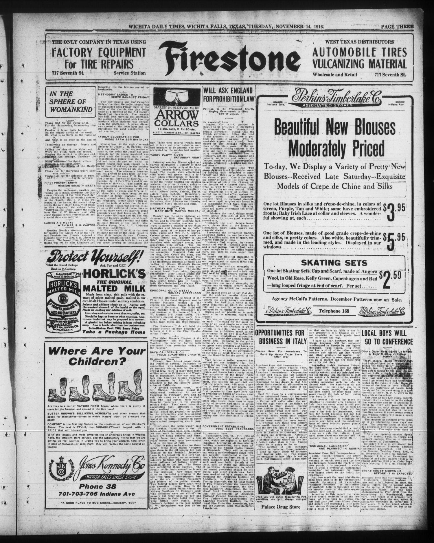 Wichita Daily Times (Wichita Falls, Tex.), Vol. 10, No. 159, Ed. 1 Tuesday, November 14, 1916
                                                
                                                    [Sequence #]: 3 of 8
                                                