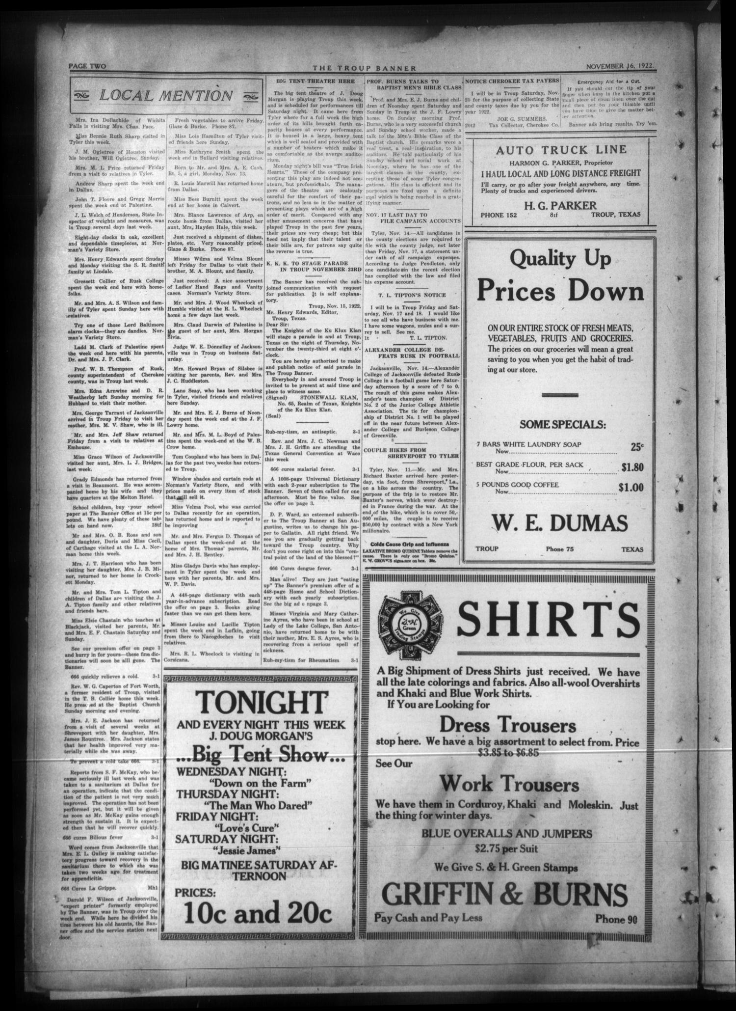 The Troup Banner (Troup, Tex.), Vol. 29, No. 20, Ed. 1 Thursday, November 16, 1922
                                                
                                                    [Sequence #]: 2 of 10
                                                