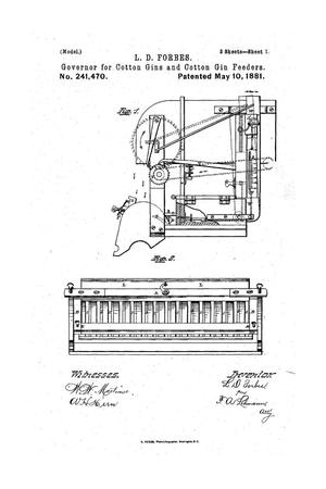 Primary view of object titled 'Governor for Cotton Gins and Cotton Gin Feeders.'.