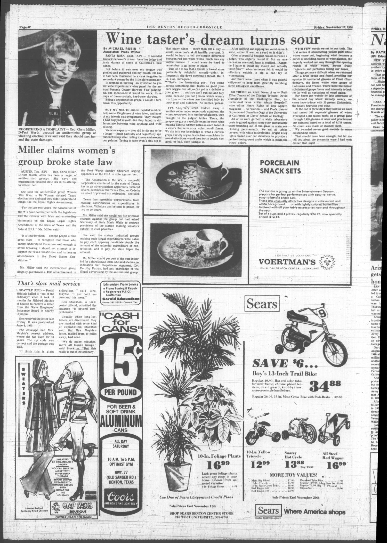 Denton Record-Chronicle (Denton, Tex.), Vol. 74, No. 88, Ed. 1 Friday, November 12, 1976
                                                
                                                    [Sequence #]: 20 of 32
                                                