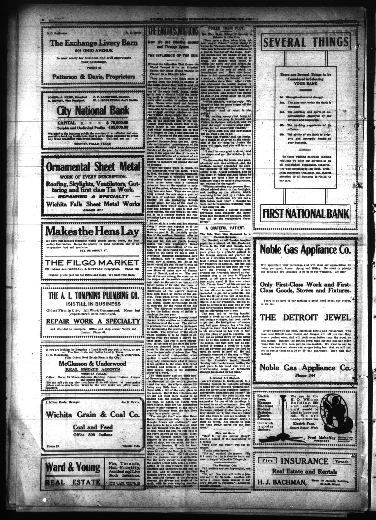 Wichita Daily Times (Wichita Falls, Tex.), Vol. 2, No. 297, Ed. 1 Friday, April 23, 1909
                                                
                                                    [Sequence #]: 8 of 10
                                                