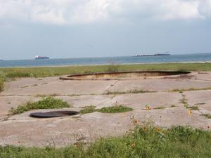 Primary view of object titled '[Concrete Pad by Ocean]'.