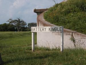 Primary view of object titled '[Sign at Battery Kimble at Fort Travis]'.