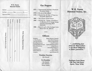 Primary view of object titled 'W.H. Passon Historical Society Pamphlet'.