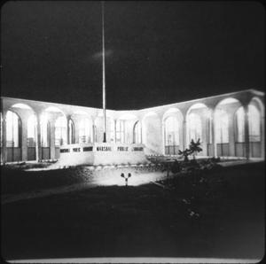 [Night View of the New Marshall Public Library in 1973]