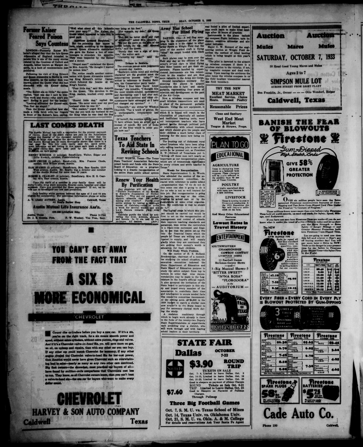 The Caldwell News and The Burleson County Ledger (Caldwell, Tex.), Vol. 48, No. 26, Ed. 1 Thursday, October 5, 1933
                                                
                                                    [Sequence #]: 4 of 10
                                                