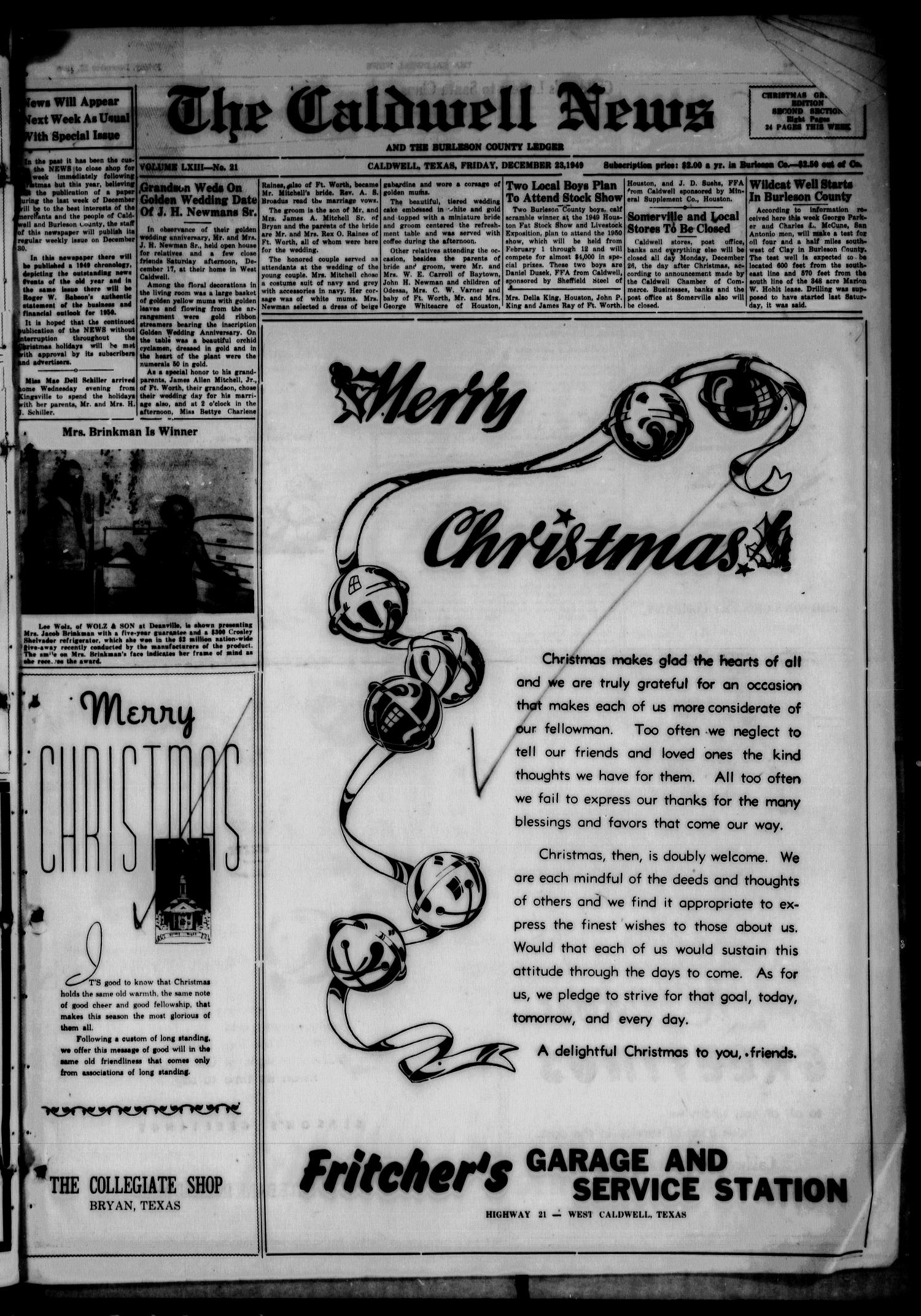 The Caldwell News and The Burleson County Ledger (Caldwell, Tex.), Vol. 63, No. 21, Ed. 1 Friday, December 23, 1949
                                                
                                                    [Sequence #]: 9 of 24
                                                