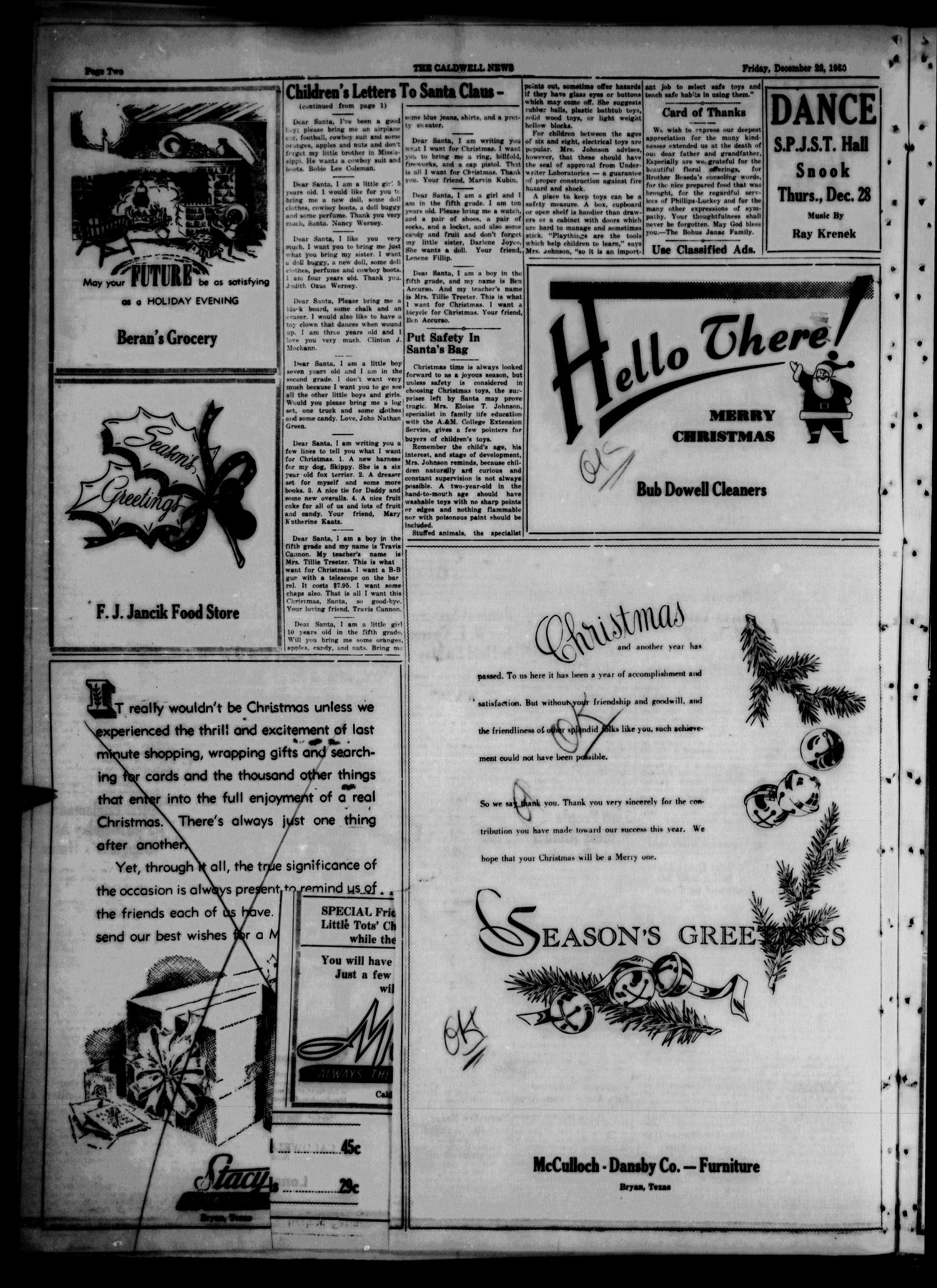 The Caldwell News and The Burleson County Ledger (Caldwell, Tex.), Vol. 64, No. 21, Ed. 1 Friday, December 22, 1950
                                                
                                                    [Sequence #]: 2 of 26
                                                