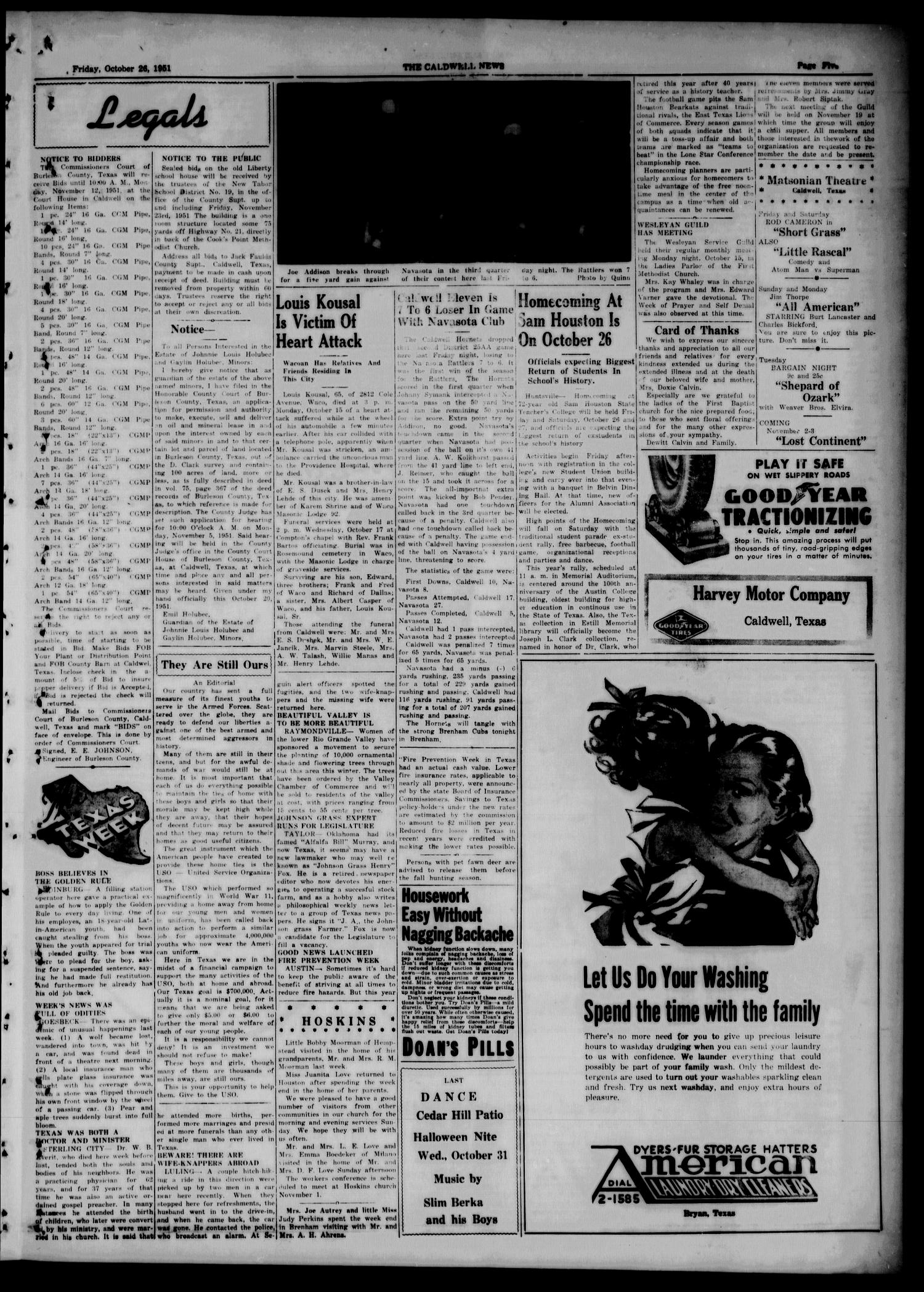 The Caldwell News and The Burleson County Ledger (Caldwell, Tex.), Vol. 64, No. 65, Ed. 1 Friday, October 26, 1951
                                                
                                                    [Sequence #]: 5 of 8
                                                
