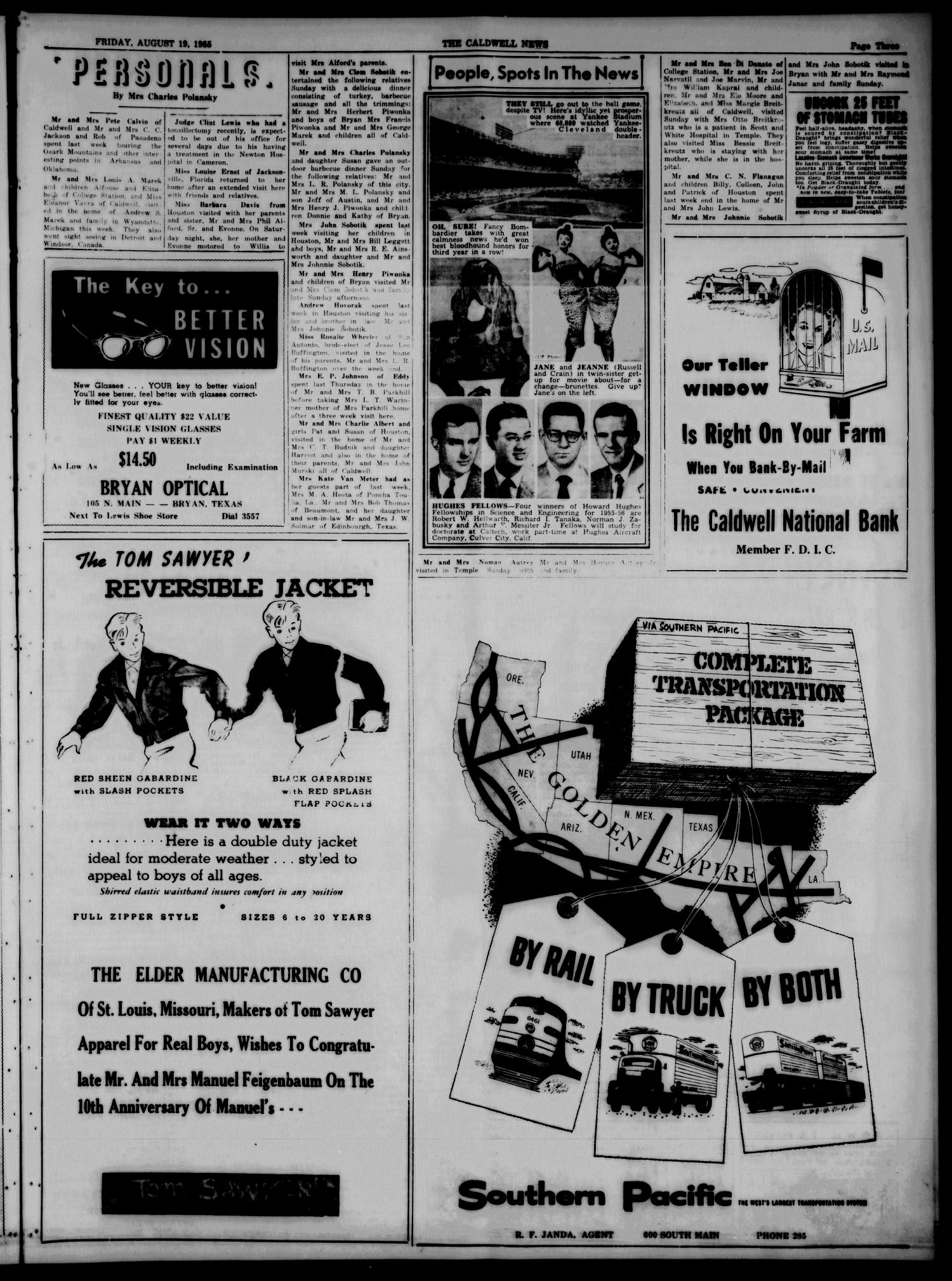 The Caldwell News and The Burleson County Ledger (Caldwell, Tex.), Vol. 68, No. 2, Ed. 1 Friday, August 19, 1955
                                                
                                                    [Sequence #]: 3 of 16
                                                