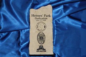 [Image of a commemorative stone from the Heroes' Park dedication, 2008]