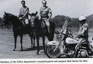 [APD Mounted Patrol police with motorcycle policeman, ca. 1986]