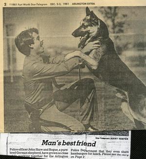 Primary view of object titled '[Arlington Canine Officer John Shaw with Rogue]'.