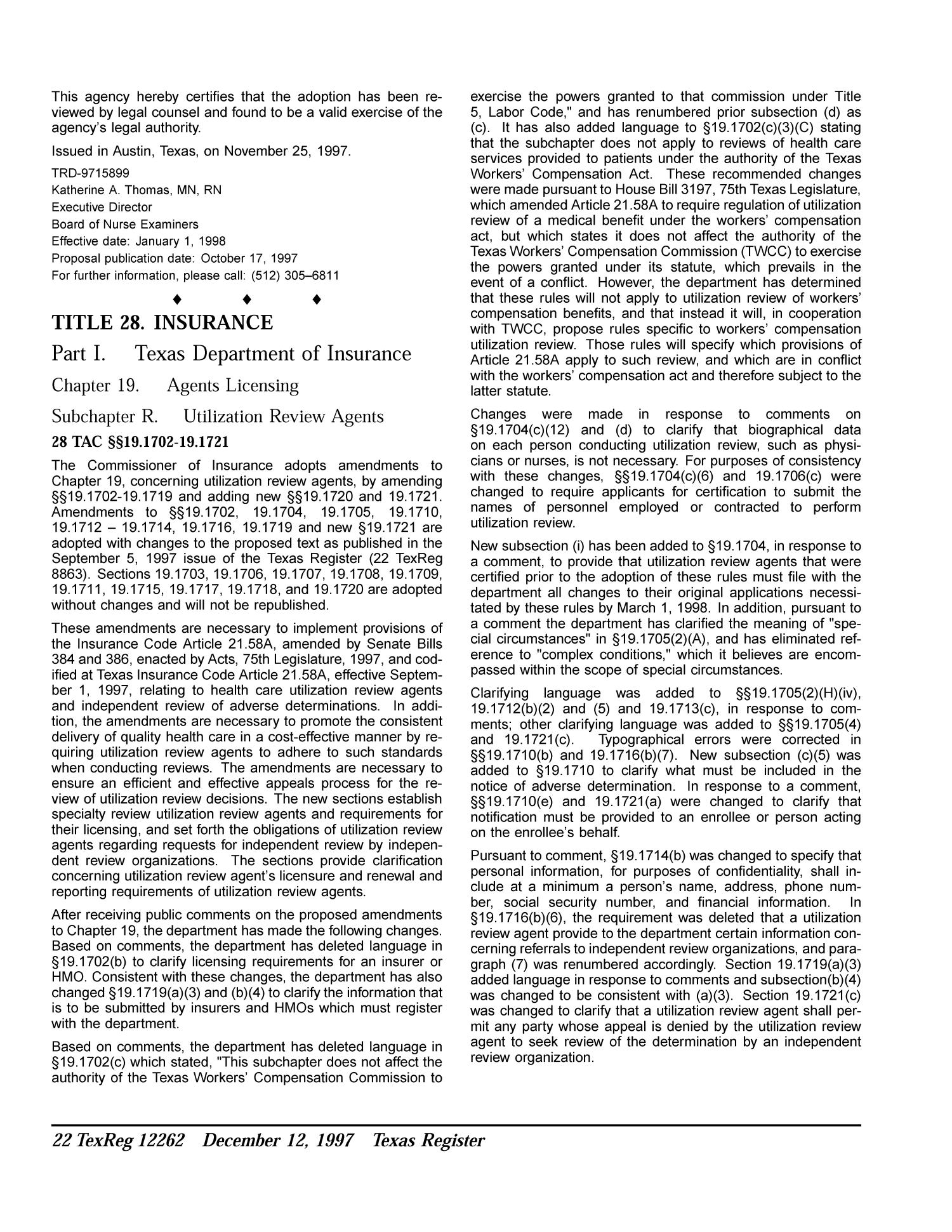 Texas Register, Volume 22, Number 80, Pages 12189-12342, December 12, 1997
                                                
                                                    12262
                                                