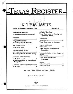 Primary view of object titled 'Texas Register, Volume 20, Number 2, Pages 47-128, January 6, 1995'.