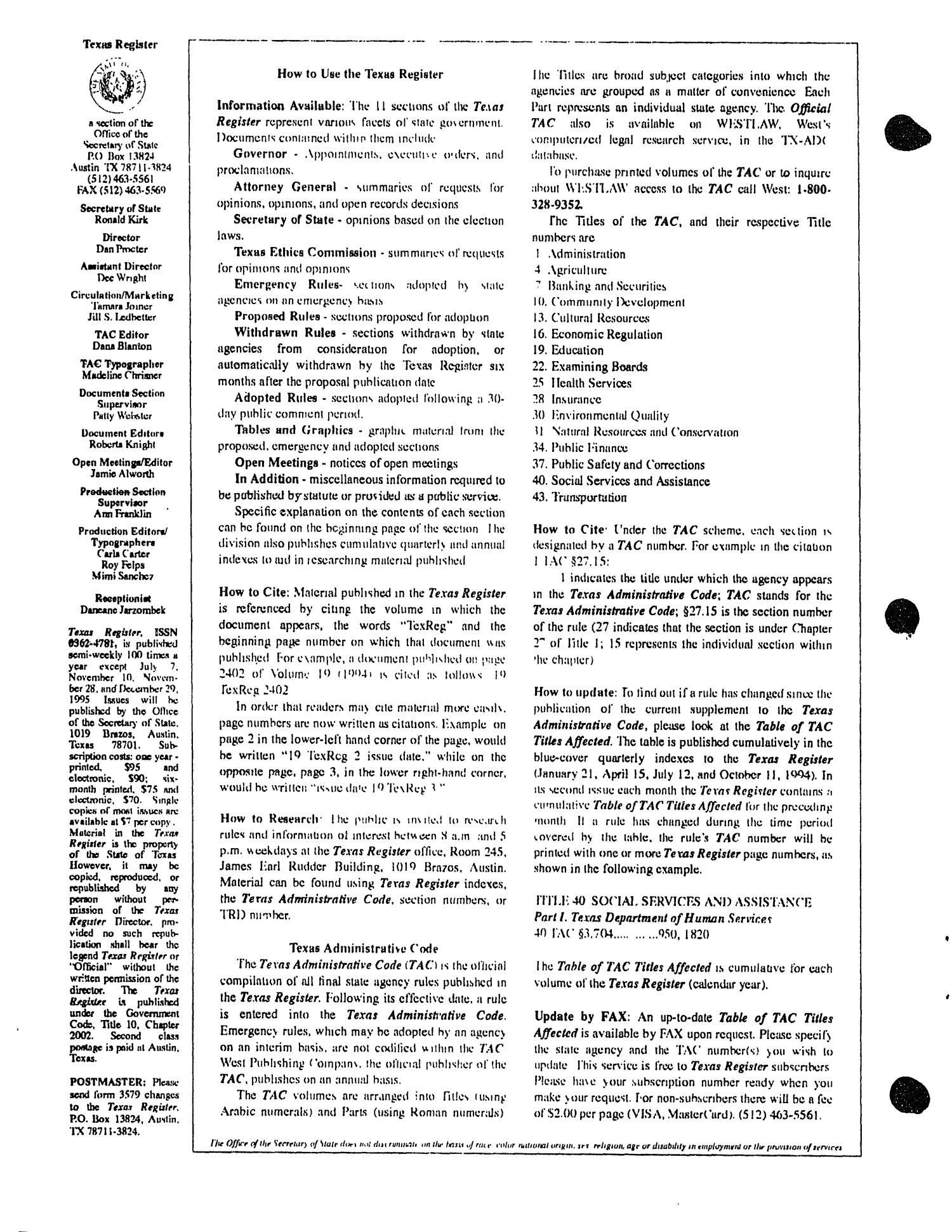 Texas Register, Volume 20, Number 5, Pages 261-305, January 17, 1995
                                                
                                                    None
                                                