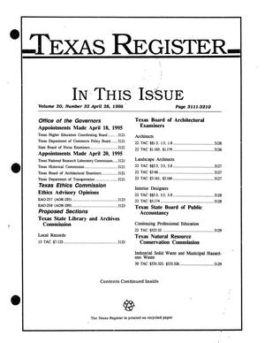 Primary view of object titled 'Texas Register, Volume 20, Number 32, Pages 3111-3210, April 28, 1995'.