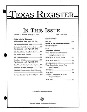 Primary view of object titled 'Texas Register, Volume 20, Number 33, Pages 3211-3275, May 2, 1995'.