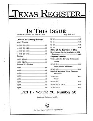 Primary view of object titled 'Texas Register, Volume 20, Number 50, Part I, Pages 4659-4742, June 30, 1995'.
