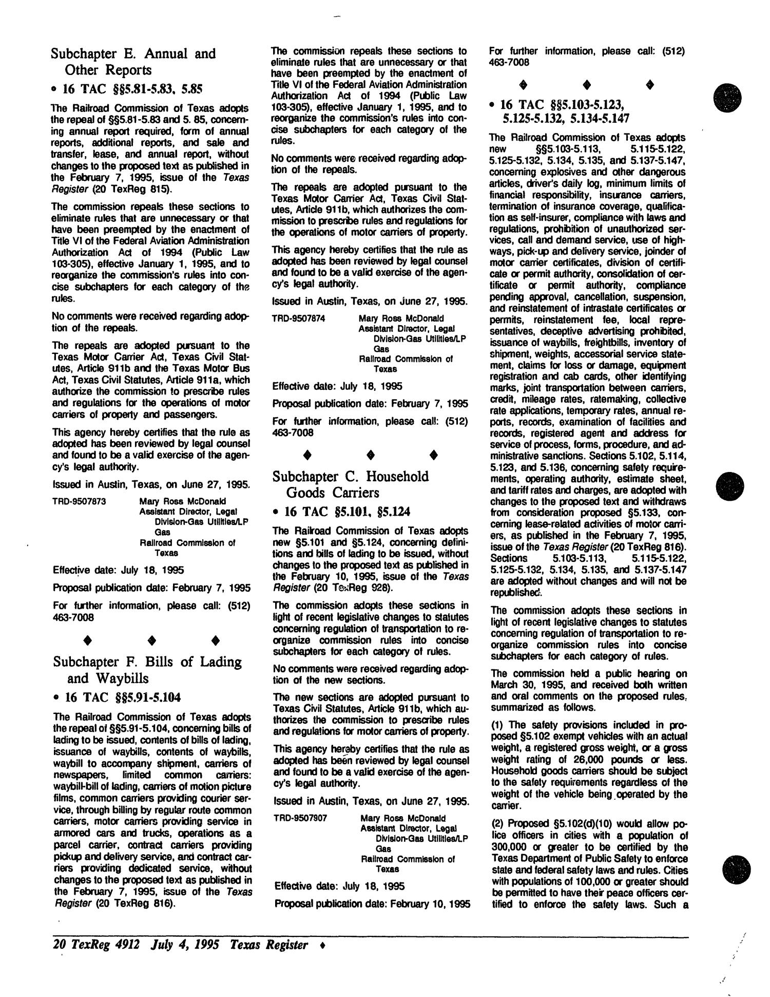 Texas Register, Volume 20, Number 51, Pages 4883-4959, July 4, 1995
                                                
                                                    4912
                                                